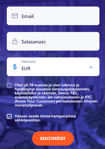Rekister&ouml;ityminen Vulkan Vegas promo-koodi