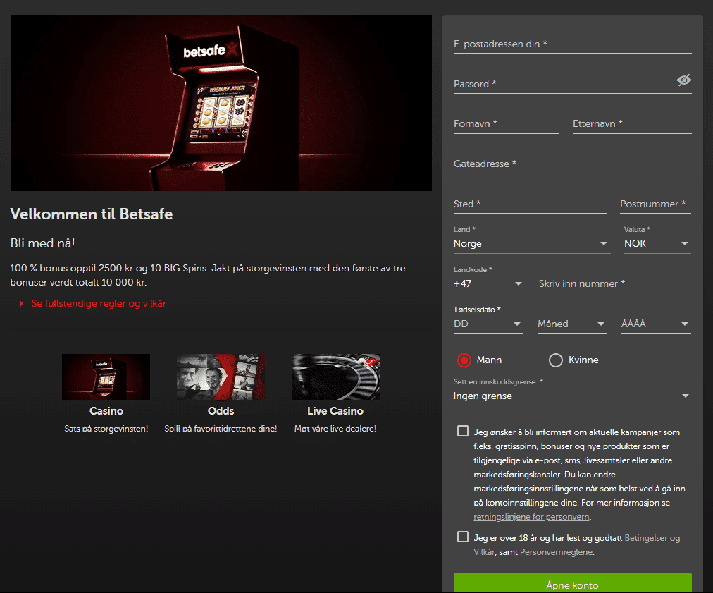 Hvordan registrere deg med en Betsafe bonuskode
