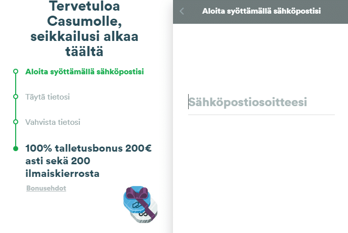 Rekister&ouml;inti Casumo Kuponkikoodi